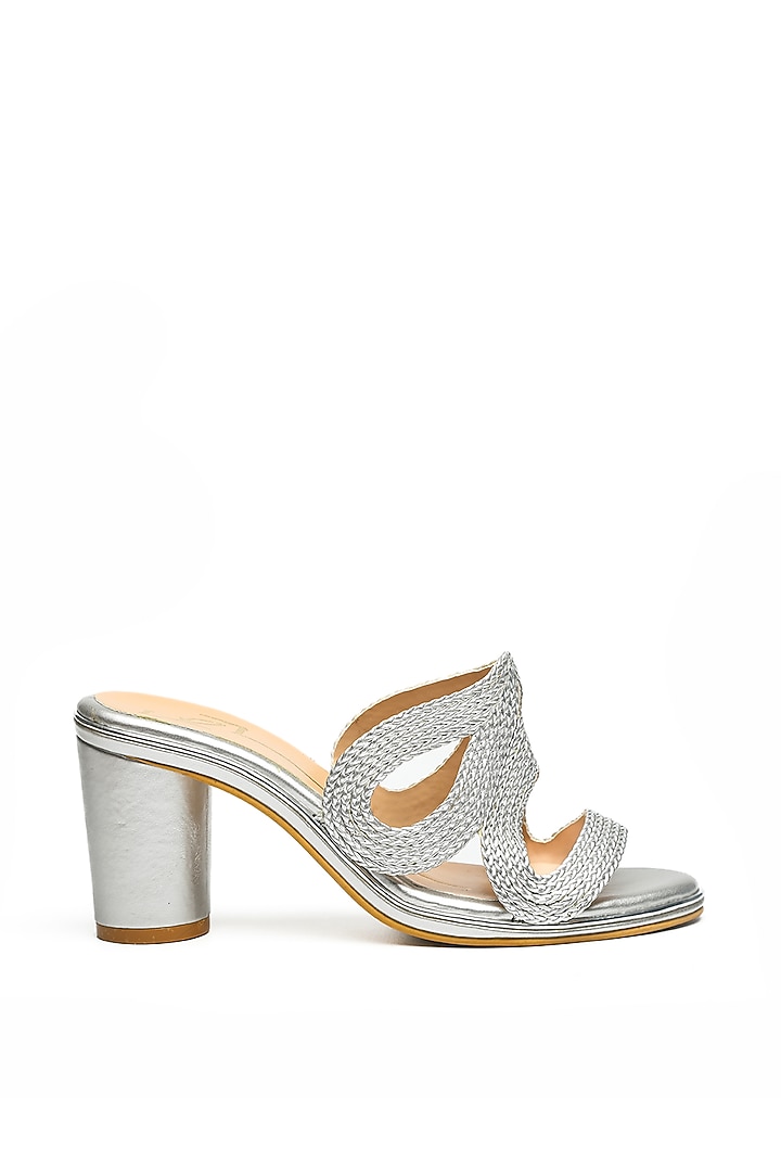 Silver Textured Block Heels by NIDHI BHANDARI at Pernia's Pop Up Shop