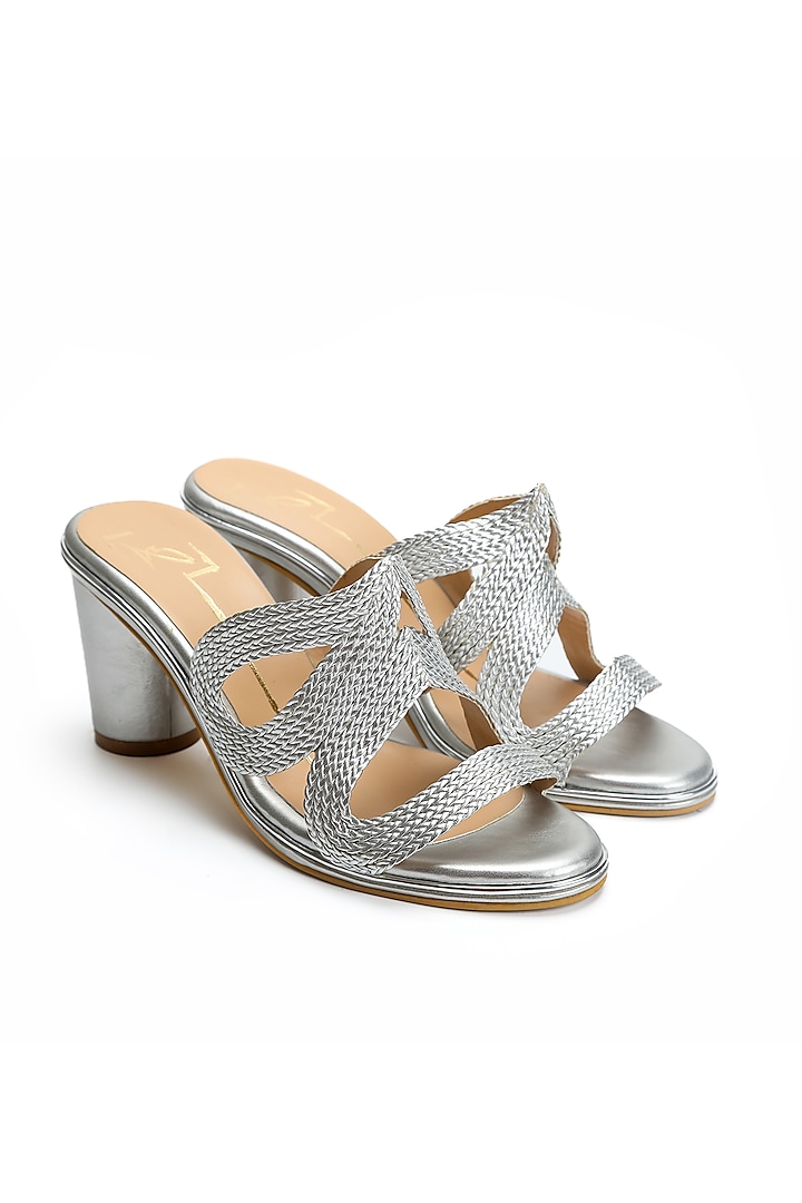 Silver Textured Block Heels by NIDHI BHANDARI at Pernia's Pop Up Shop