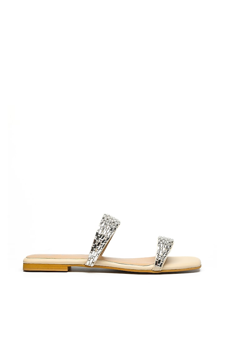 Silver Faux Leather Flats by NIDHI BHANDARI at Pernia's Pop Up Shop