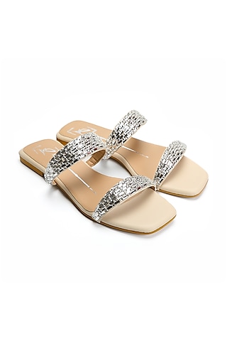 Silver Faux Leather Flats by NIDHI BHANDARI