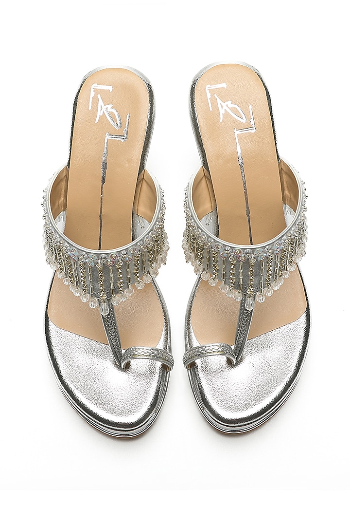 Silver Embroidered Kolhapuri Wedges by NIDHI BHANDARI at Pernia's Pop Up Shop