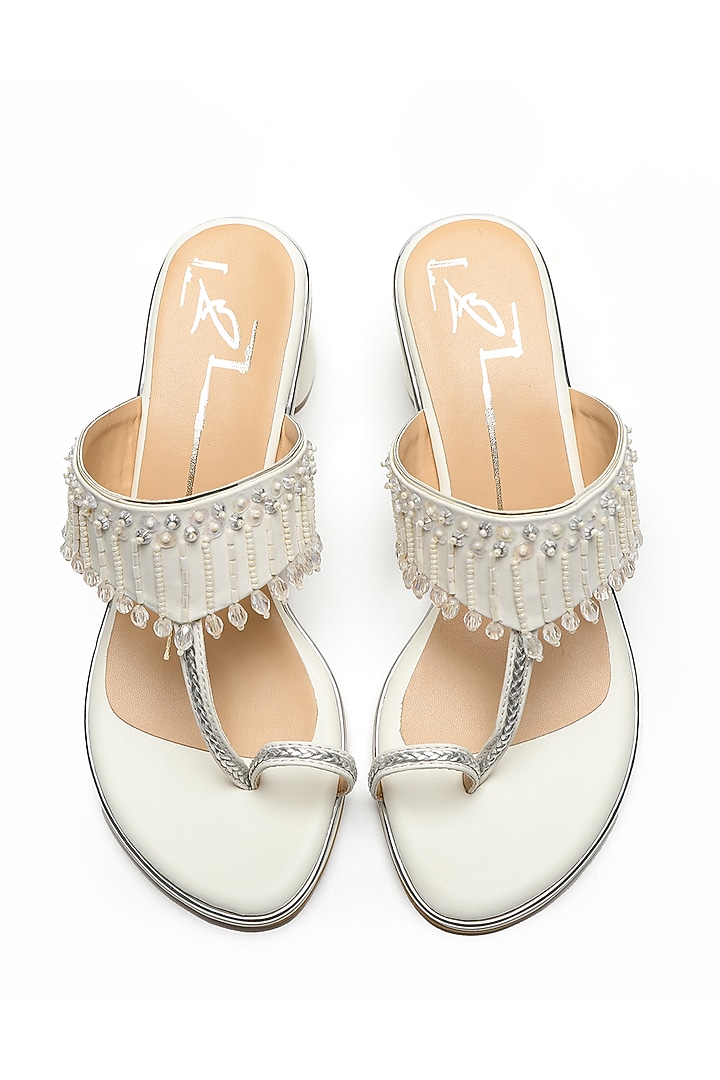White Embroidered Kolhapuri Heels by NIDHI BHANDARI at Pernia's Pop Up Shop