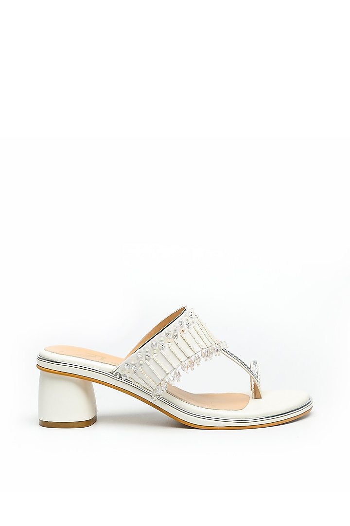 White Embroidered Kolhapuri Heels by NIDHI BHANDARI at Pernia's Pop Up Shop