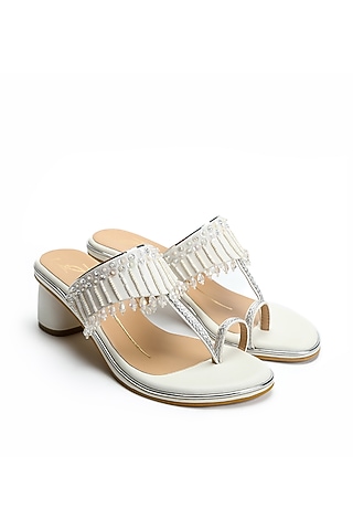 White Embroidered Kolhapuri Heels by NIDHI BHANDARI
