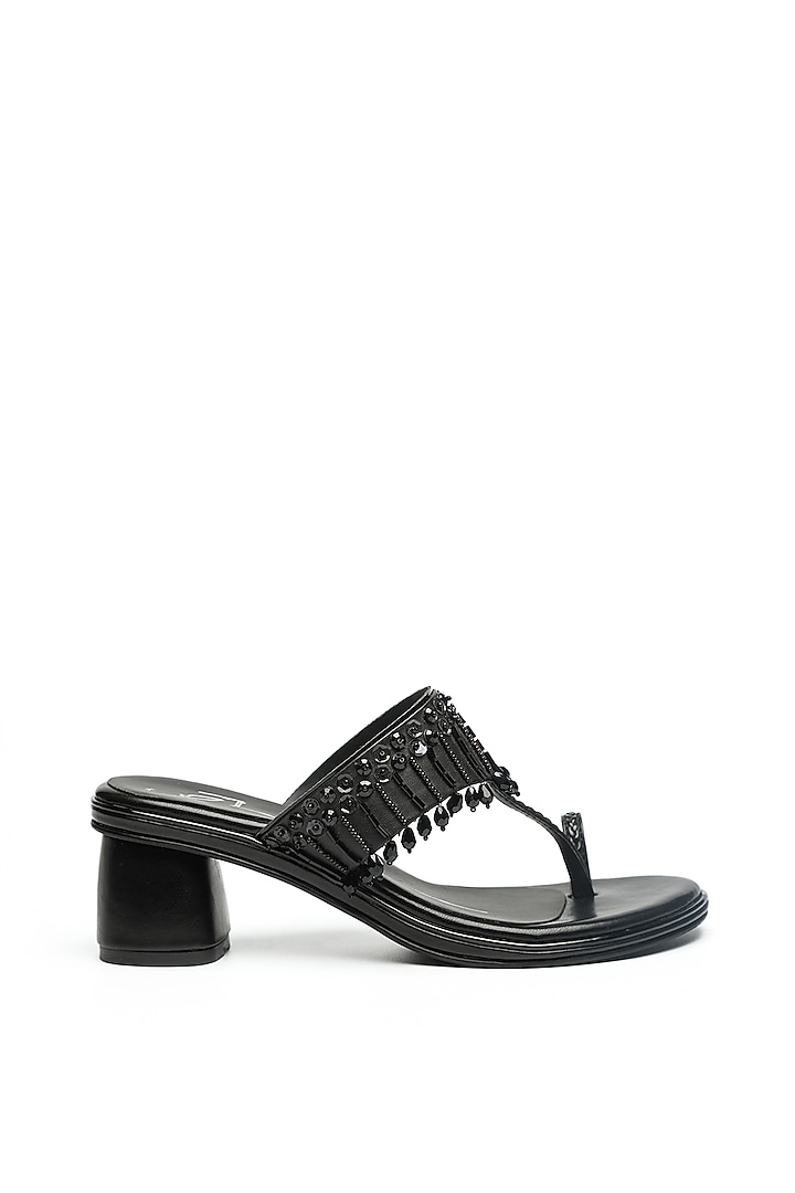 Black Embroidered Kolhapuri Heels by NIDHI BHANDARI at Pernia's Pop Up Shop