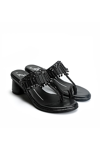 Black Embroidered Kolhapuri Heels by NIDHI BHANDARI