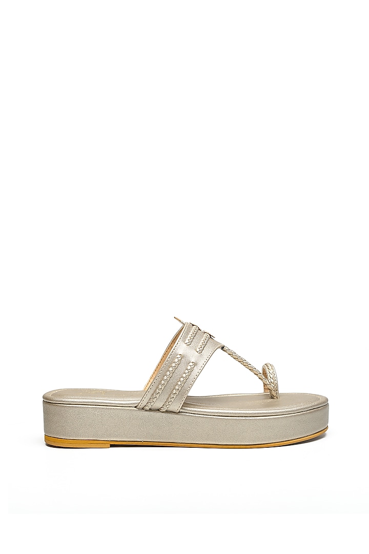 Gold Kolhapuri Wedges by NIDHI BHANDARI at Pernia's Pop Up Shop