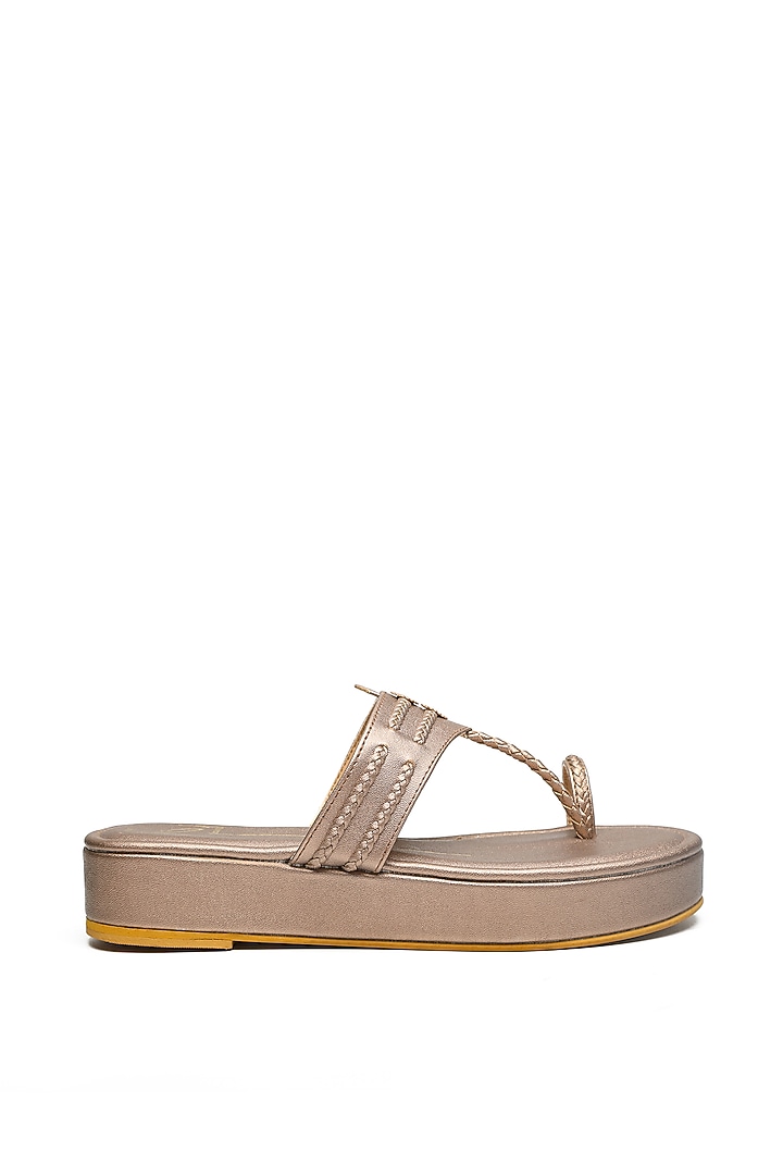 Rose Gold Kolhapuri Wedges by NIDHI BHANDARI at Pernia's Pop Up Shop