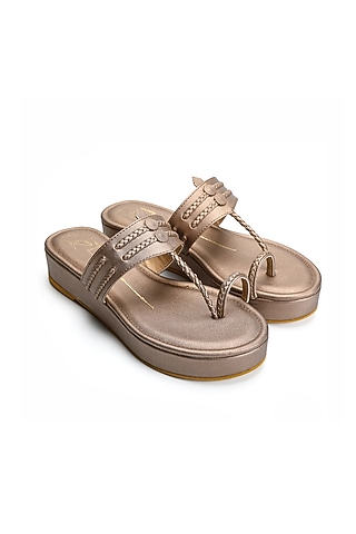 Rose Gold Kolhapuri Wedges by NIDHI BHANDARI