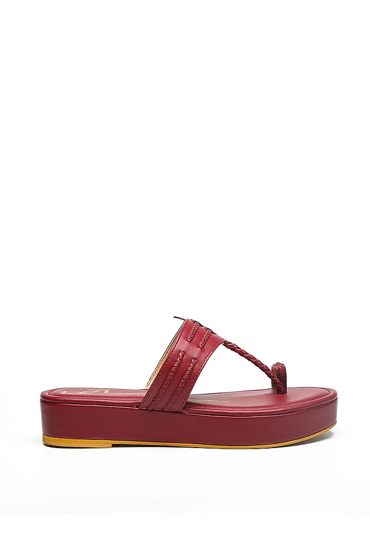 Maroon Kolhapuri Wedges by NIDHI BHANDARI at Pernia's Pop Up Shop