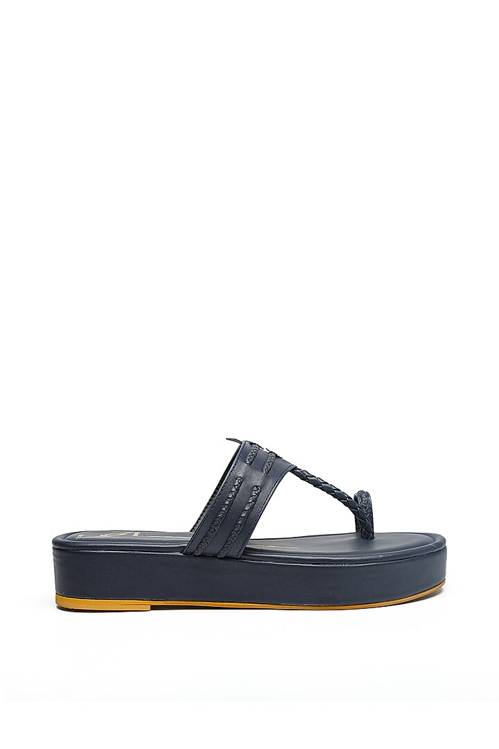 Navy Blue Kolhapuri Wedges by NIDHI BHANDARI at Pernia's Pop Up Shop