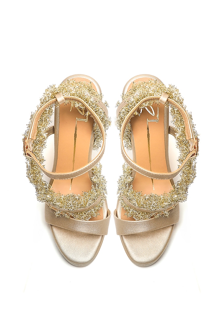 Gold Faux Leather Embroidered Heels by NIDHI BHANDARI
