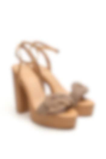 Beige Faux Leather Block Heels by NIDHI BHANDARI at Pernia's Pop Up Shop