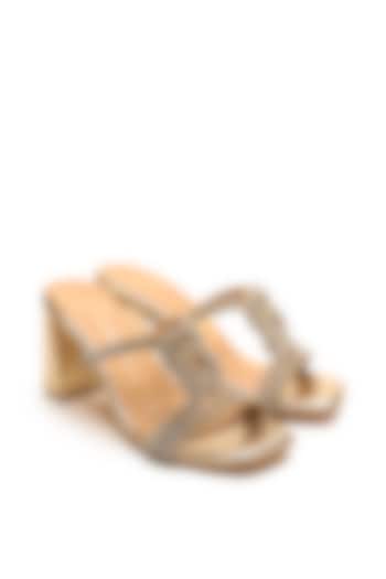 Gold Faux Leather Block Heels by NIDHI BHANDARI at Pernia's Pop Up Shop