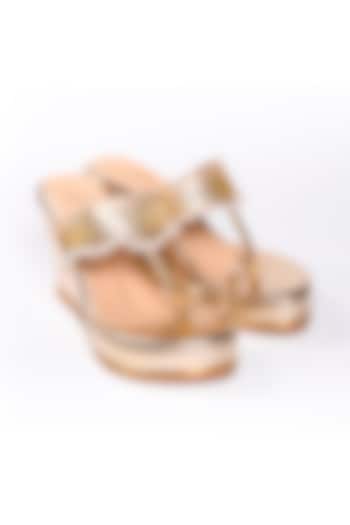 Gold Embroidered Kolhapuri Wedges by NIDHI BHANDARI at Pernia's Pop Up Shop