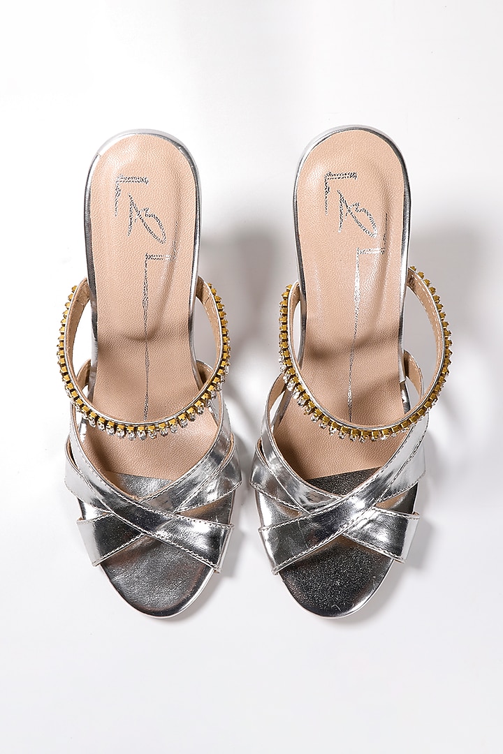 Silver Embroidered Heels by NIDHI BHANDARI at Pernia's Pop Up Shop
