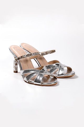 Silver Embroidered Heels by NIDHI BHANDARI