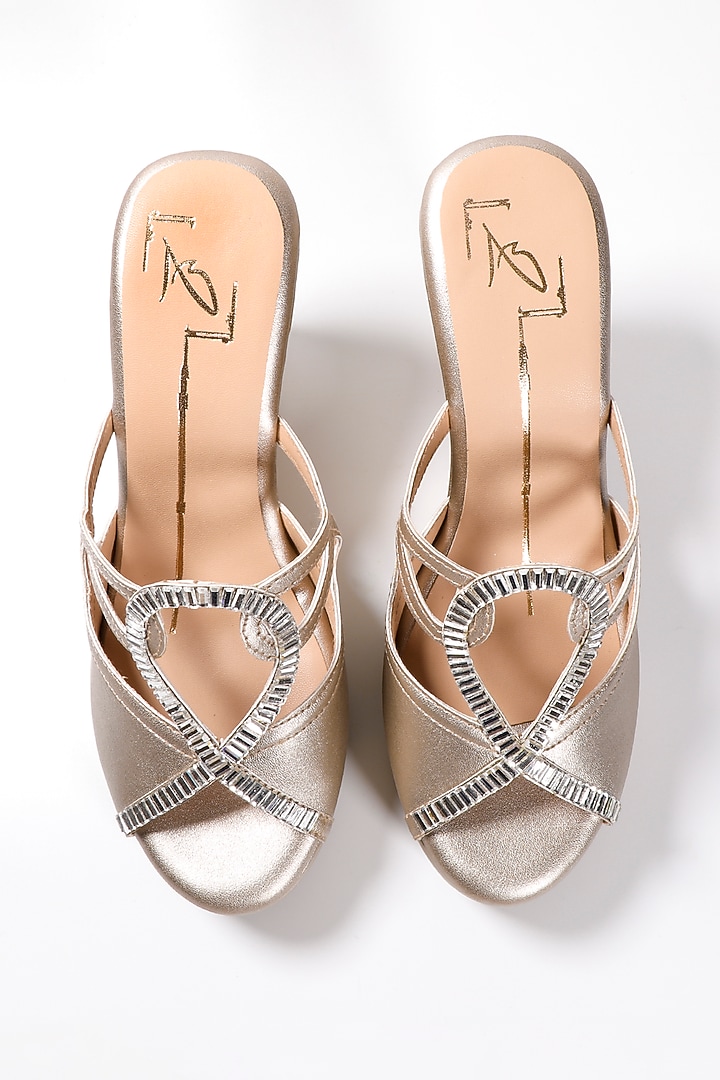 Gold Swarovski Embroidered Wedges by NIDHI BHANDARI at Pernia's Pop Up Shop