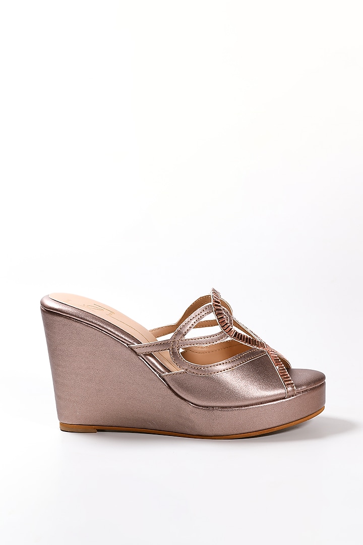 Rose Gold Embroidered Wedges by NIDHI BHANDARI at Pernia's Pop Up Shop