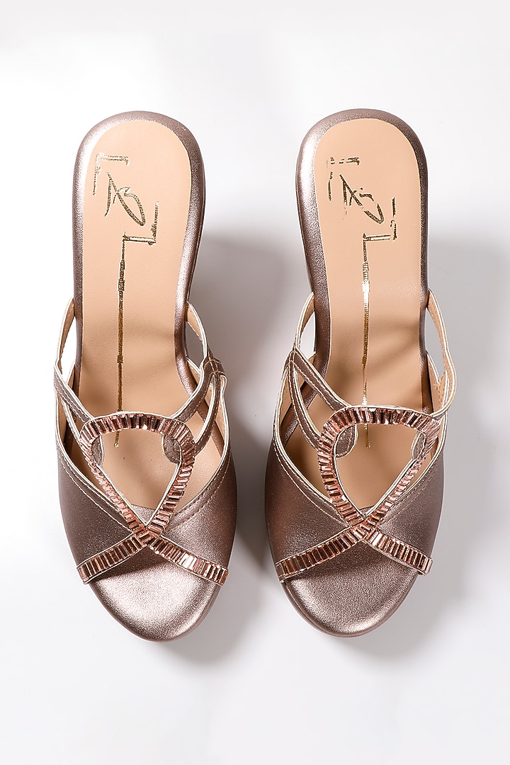 Rose Gold Embroidered Wedges by NIDHI BHANDARI at Pernia's Pop Up Shop