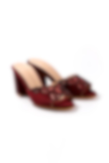 Wine Crystal Embroidered Block Heels by NIDHI BHANDARI at Pernia's Pop Up Shop