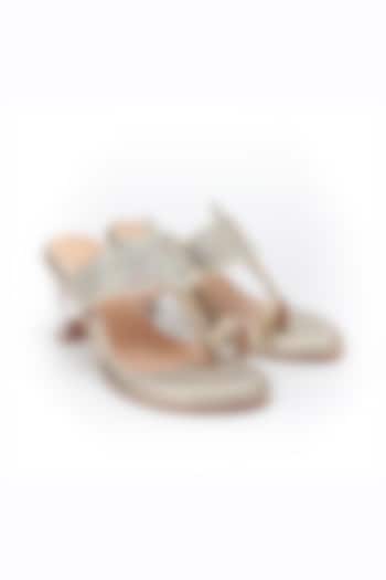 Gold Embroidered Kolhapuri Block Heels by NIDHI BHANDARI at Pernia's Pop Up Shop