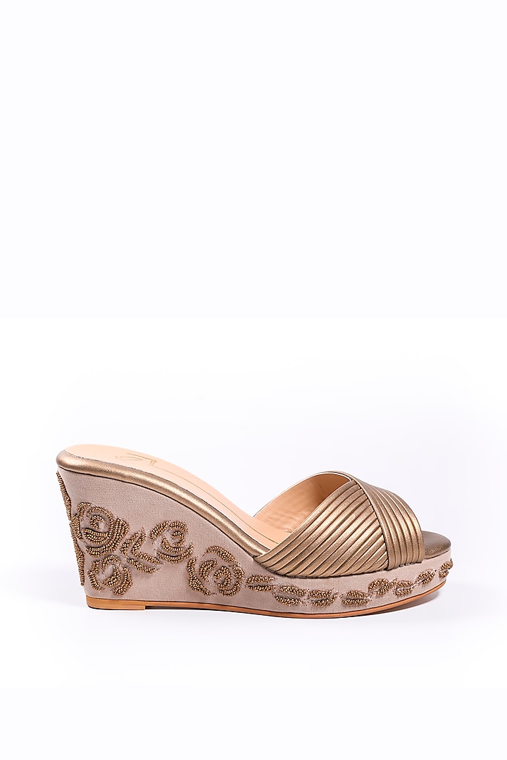Antique Gold Beaded Wedges by NIDHI BHANDARI at Pernia's Pop Up Shop