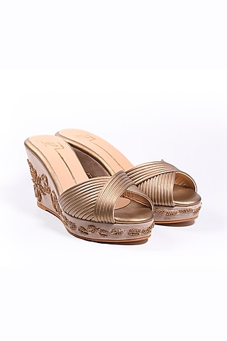 Antique Gold Beaded Wedges by NIDHI BHANDARI
