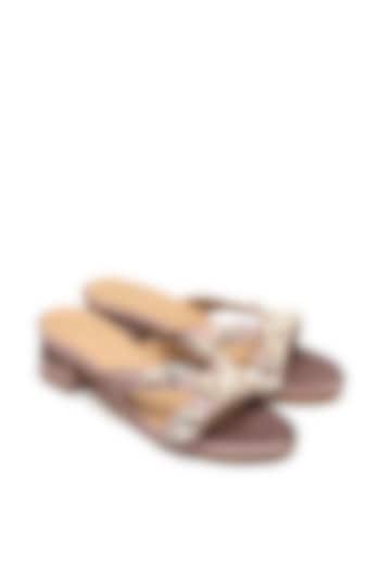 Nude Faux Leather Embroidered Block Heels by NIDHI BHANDARI at Pernia's Pop Up Shop