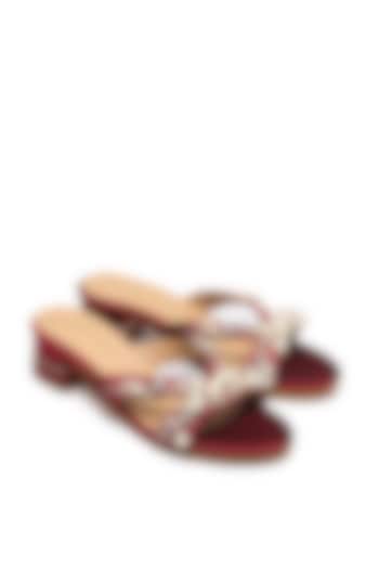 Wine Faux Leather Embroidered Block Heels by NIDHI BHANDARI at Pernia's Pop Up Shop