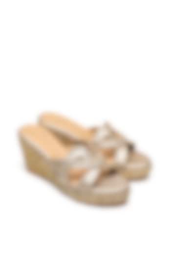 Gold Faux Leather Embroidered Wedges by NIDHI BHANDARI at Pernia's Pop Up Shop