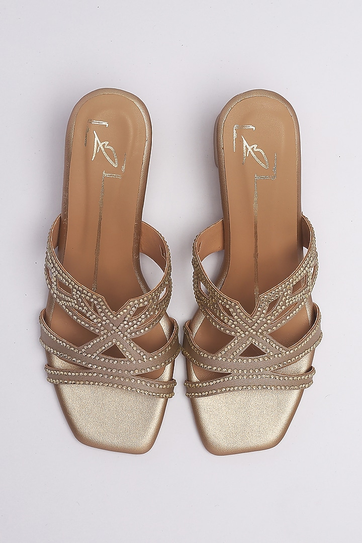Gold Faux Leather Block Heels by NIDHI BHANDARI at Pernia's Pop Up Shop