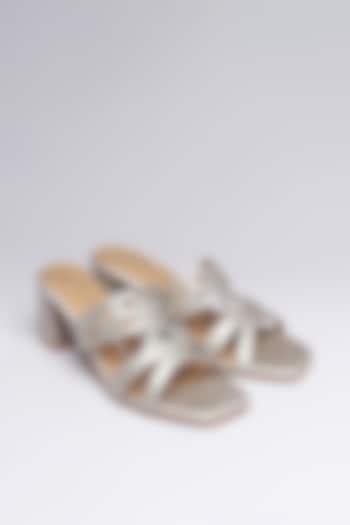 Silver Faux Leather Block Heels by NIDHI BHANDARI at Pernia's Pop Up Shop