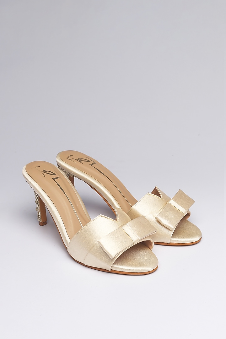 Gold Faux Leather Heels by NIDHI BHANDARI at Pernia's Pop Up Shop