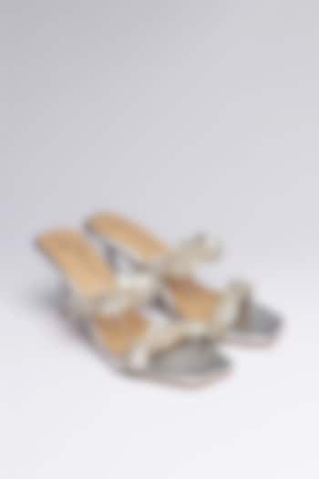 Silver Faux Leather Crystal Embellished Heels by NIDHI BHANDARI at Pernia's Pop Up Shop