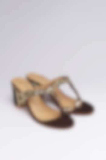 Brown Velvet Embroidered Heels by NIDHI BHANDARI at Pernia's Pop Up Shop