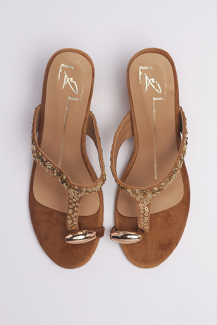 Gold Velvet Embroidered Heels by NIDHI BHANDARI at Pernia's Pop Up Shop