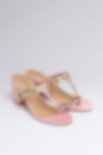 Pink Velvet Embroidered Heels by NIDHI BHANDARI at Pernia's Pop Up Shop