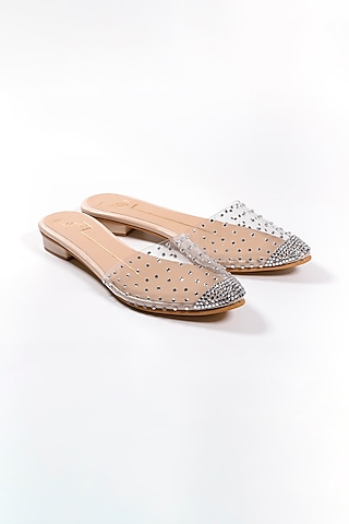 Nude Embellished Mules by NIDHI BHANDARI