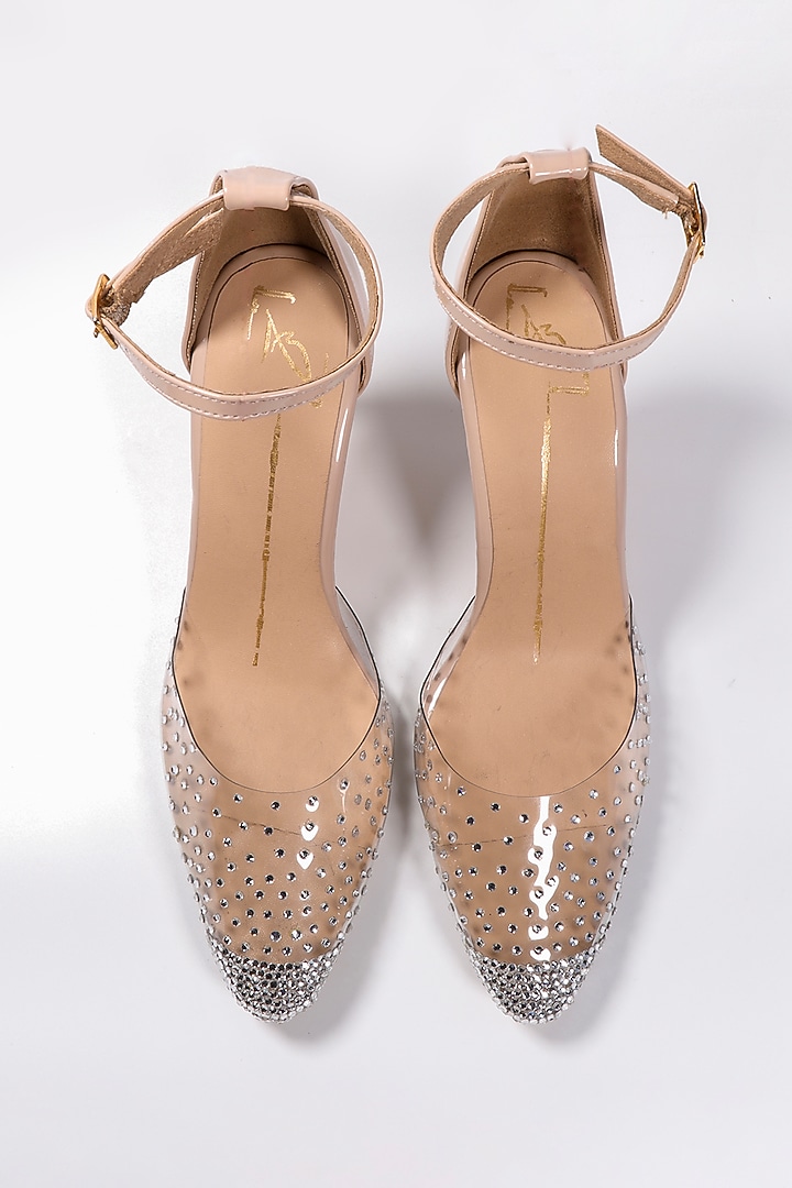 Nude Swarovski Embellished Mules by NIDHI BHANDARI at Pernia's Pop Up Shop