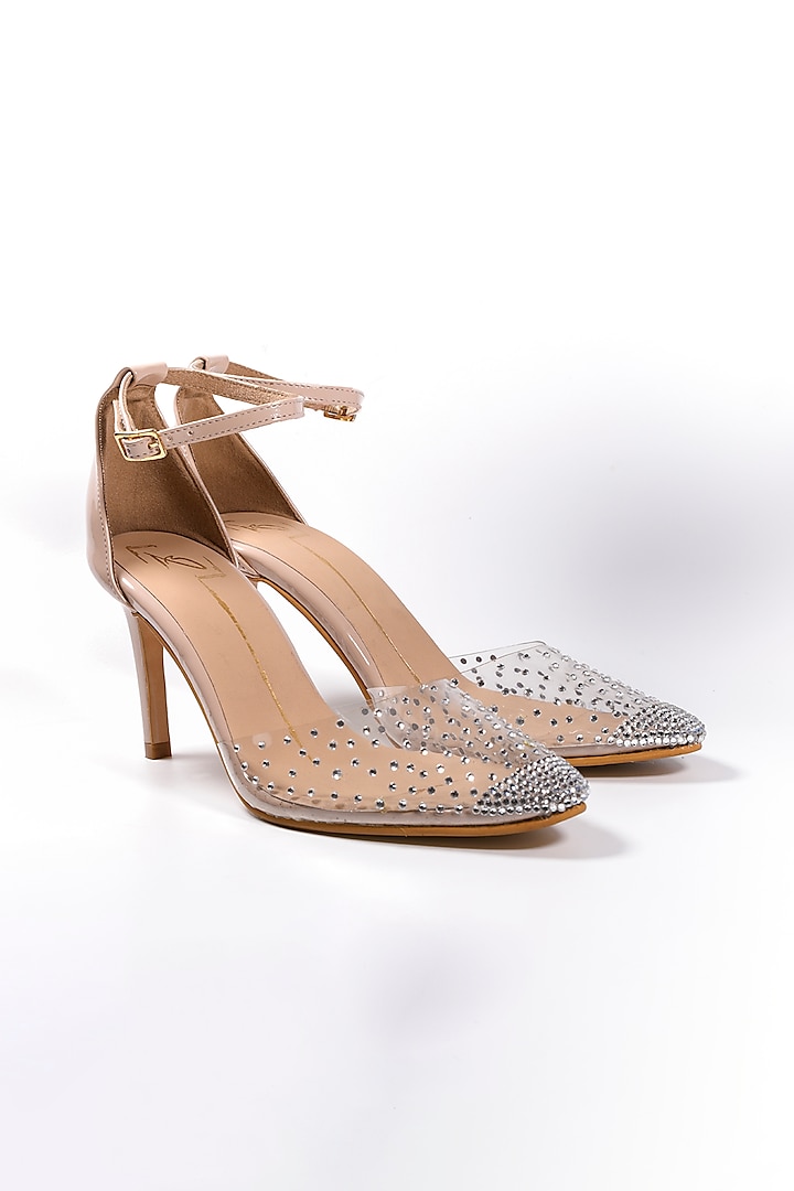 Nude Swarovski Embellished Mules by NIDHI BHANDARI