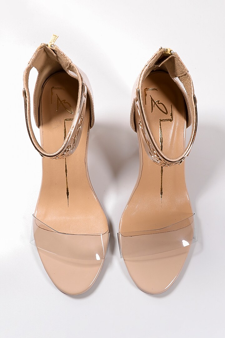 Beige Faux Leather Block Heels by NIDHI BHANDARI at Pernia's Pop Up Shop