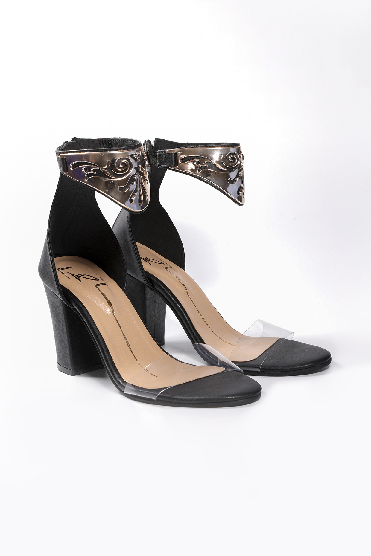 Black Faux Leather Block Heels by NIDHI BHANDARI at Pernia's Pop Up Shop