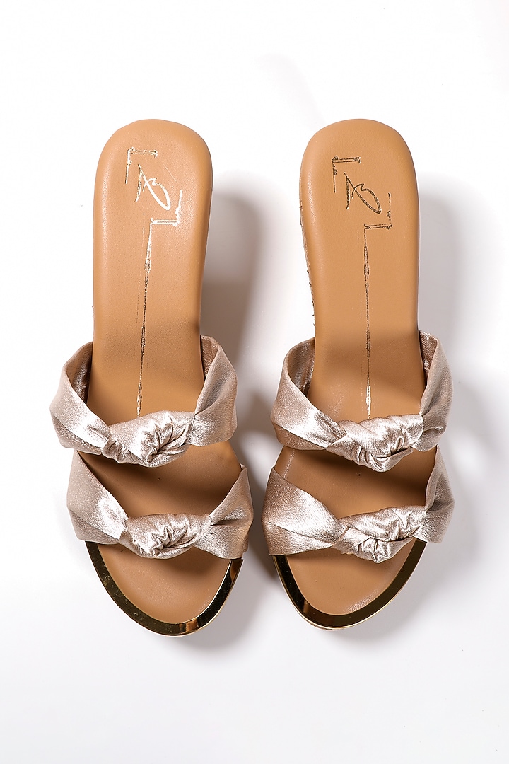 Gold Faux Leather Platform Heels by NIDHI BHANDARI at Pernia's Pop Up Shop
