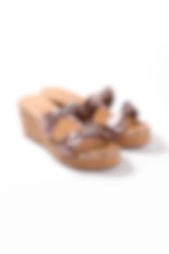 Rose Gold Velvet Platform Heels by NIDHI BHANDARI at Pernia's Pop Up Shop