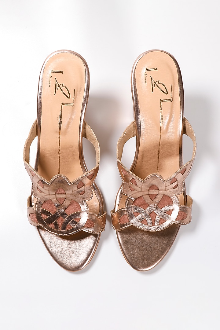 Rose Gold Faux Leather Block Heels by NIDHI BHANDARI at Pernia's Pop Up Shop
