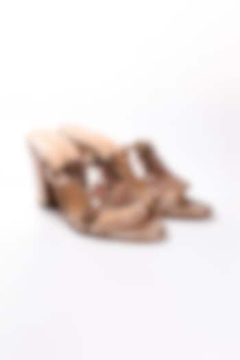Rose Gold Faux Leather Block Heels by NIDHI BHANDARI at Pernia's Pop Up Shop