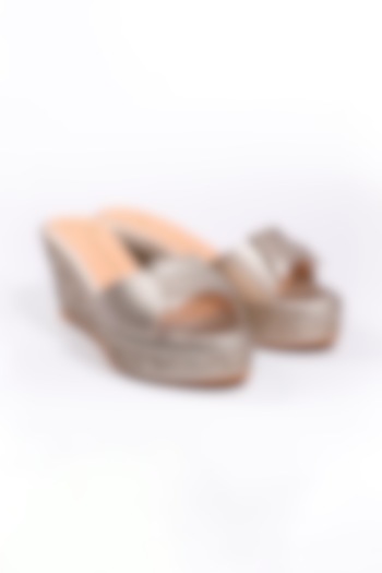 Golden Faux Leather Platform Heels by NIDHI BHANDARI at Pernia's Pop Up Shop