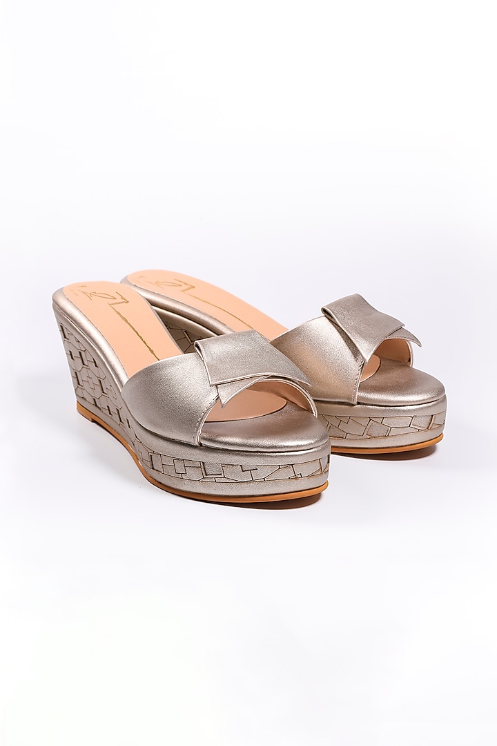 Golden Faux Leather Platform Heels by NIDHI BHANDARI at Pernia's Pop Up Shop