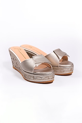 Golden Faux Leather Platform Heels by NIDHI BHANDARI